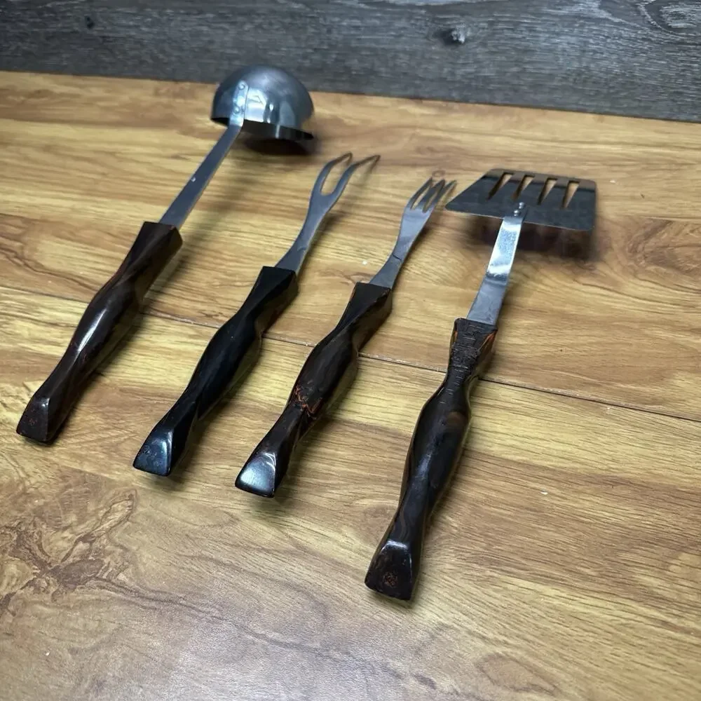 Cutco Vintage Stainless Steel Kitchen Utensil Brown Handles ~4 Pc Set